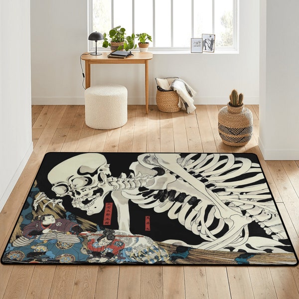 Tapis squelette gothique - tapis d'art japonais vintage - tapis de chambre à coucher pour canapé