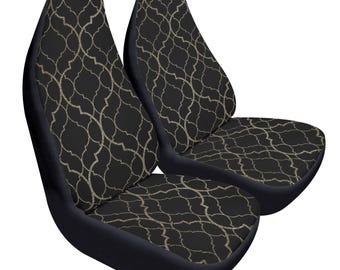 Black Gold Moody Car Seat Covers – Vintage Elegance Front Seat Set