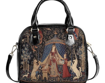 Porte-monnaie femme à la licorne - Sac médiéval - Design noir - Sac à main porté épaule