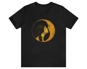 Art Nouveau Shirt - Woman Kissing Moon tshirt - Black - Unisex Jersey Short Sleeve Tee