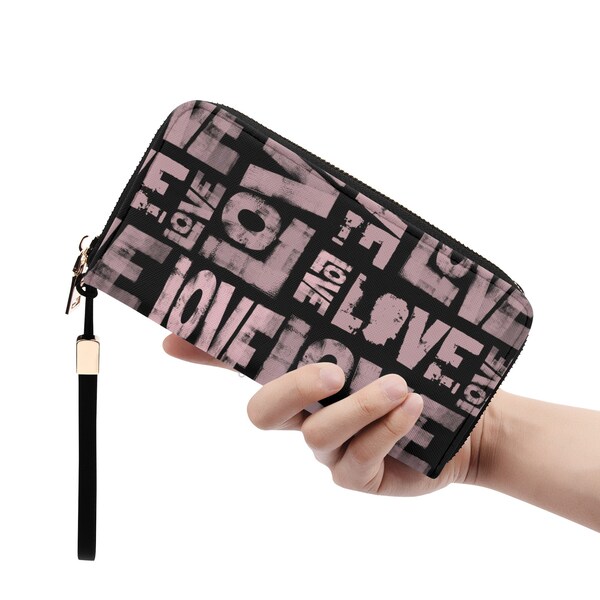 Graffiti Love Wallet - Black and Pink - faux Leather Wallet - Vegan Leather Purse - Urban zipper wallet - Streetwear