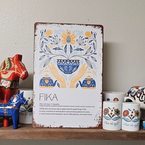 Swedish Fika Coffee Break Scandinavian Heritage Tin Decor Sign Retro look Swedish Heritage decor