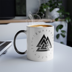 VALKNUT Black & White Color Morphing Mug, 11oz Viking Scandinavian Norse Runes