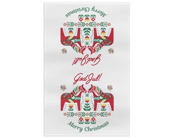 Merry Cristmas Dalapferd Tee Geschirrtuch Weihnachten Skandinavisch Urlaub Schwedisch Norwegisch Gott Jul Dekoratives Küchentuch