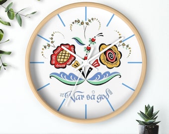 Swedish Var sa god Wall Clock - Scandinavian Norwegian Design, Unique Gift Varsa God Berggren, Boho Cottage Core Swedish Kitchen Home Decor,
