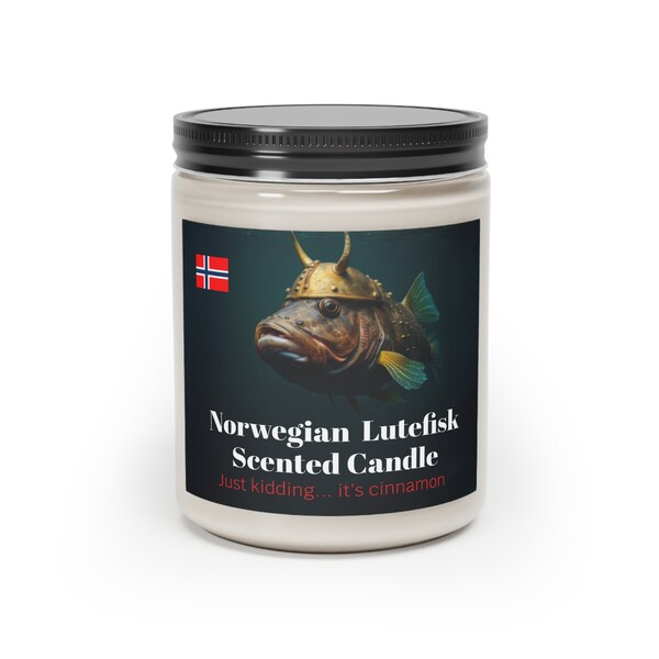 Humorous Candle Norwegian LUTEFISK Scented Candle, 9oz (Cinnamon scented!) Scandinavian Norway Sweden Swedish Gift