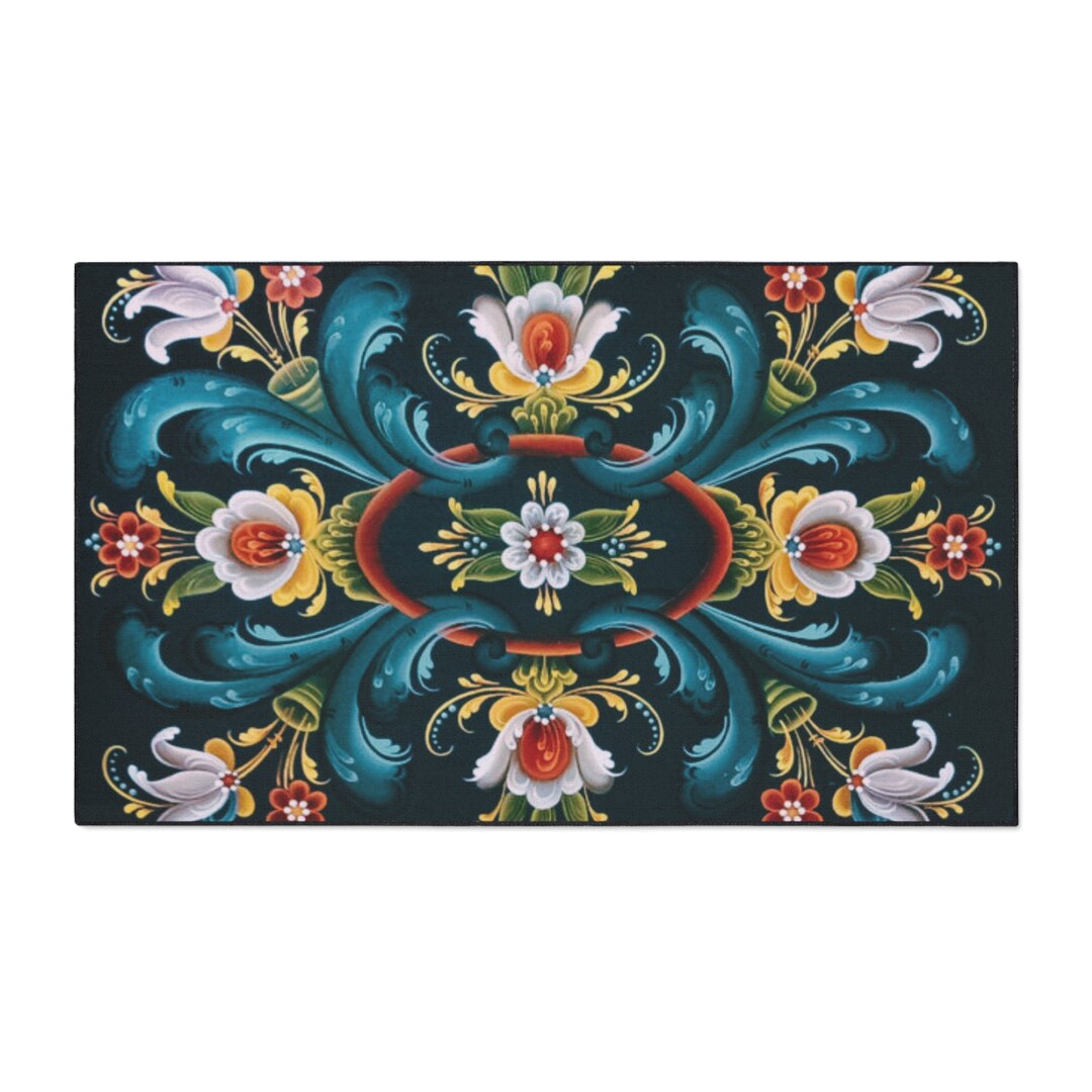 Rosemaling Design Floor Mat Heavy Duty Nonslip Door Mat Rubber Backing
