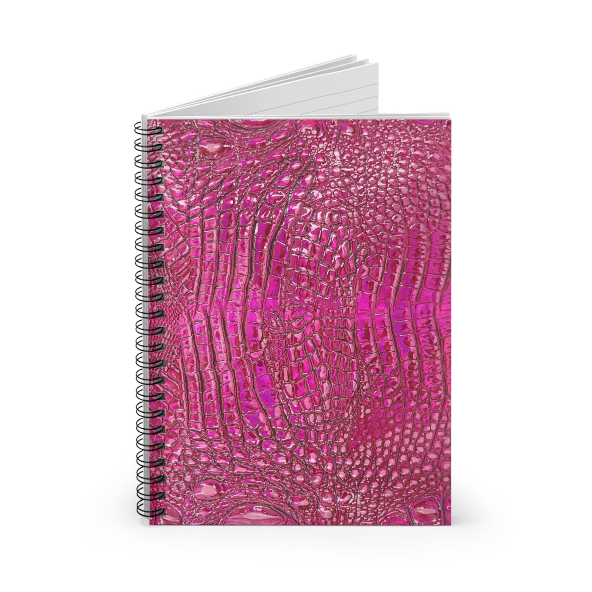 Pink Crocodile Look Notebook Ruled Spiral Bound Faux Croc Skin