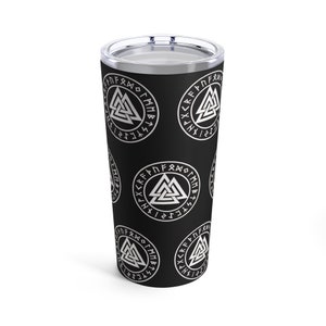 Valknut Viking Gift for him, Norse Symbol Black Coffee Water Travel Mug Nordic Vikinger