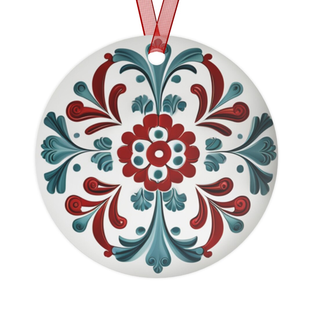 Rosemaling Christmas Ornament Double Sided METAL Ornament Scandinavian
