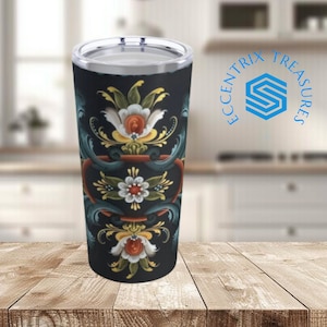 Rosemaling Kaffeegetränke Becher 20 Unzen Skandinavischen Reisebecher Floral Insulierte Becher Geschenk für Swede Norwegisch