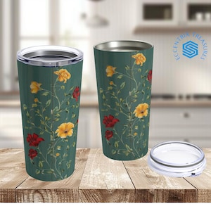 Floral Rosemaling Kaffeegetränk Becher 20 Unzen skandinavischen Reisebecher Blumen Thermobecher Geschenk für Swede Norweger