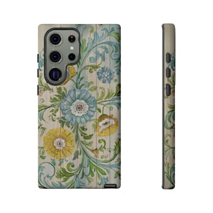 Weathered ROSEMALING Phone Case - Vintage Wood Look Rosemaling Print Scandinavian Design Dual Layer Phone Case Swedish Norwegian Telemark