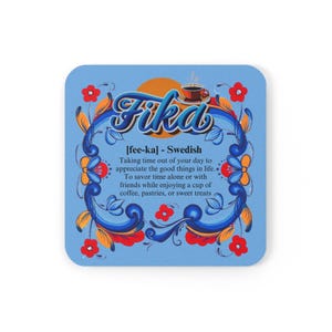 Fika Cork Coaster Scandinavian Coffee with Friends Gift Kitchen Decor Swedish Heritage Nordic Bar Dining Table Accessory