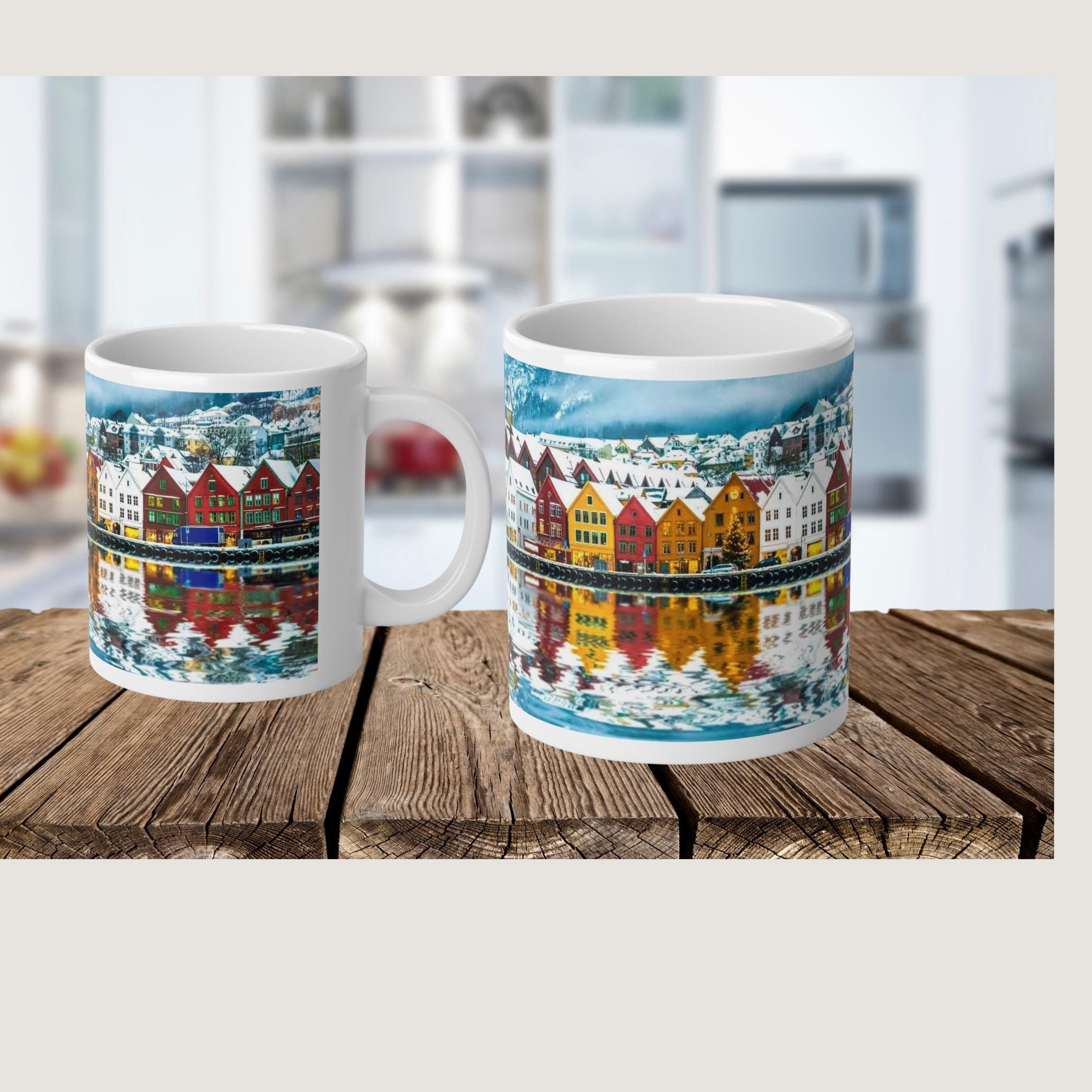 Bergen Norway Jumbo Mug Norwegian Waterfront Fiords Ceramic Cup