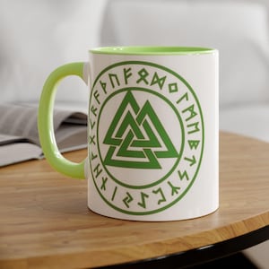 Valknut Viking Norse Symbol Coffee 11 oz Mug Scandinavian Mug Valknut with Runes Odin&#39;s Knot Coffee Cup Fika Mug Swedish Norwegian Danish