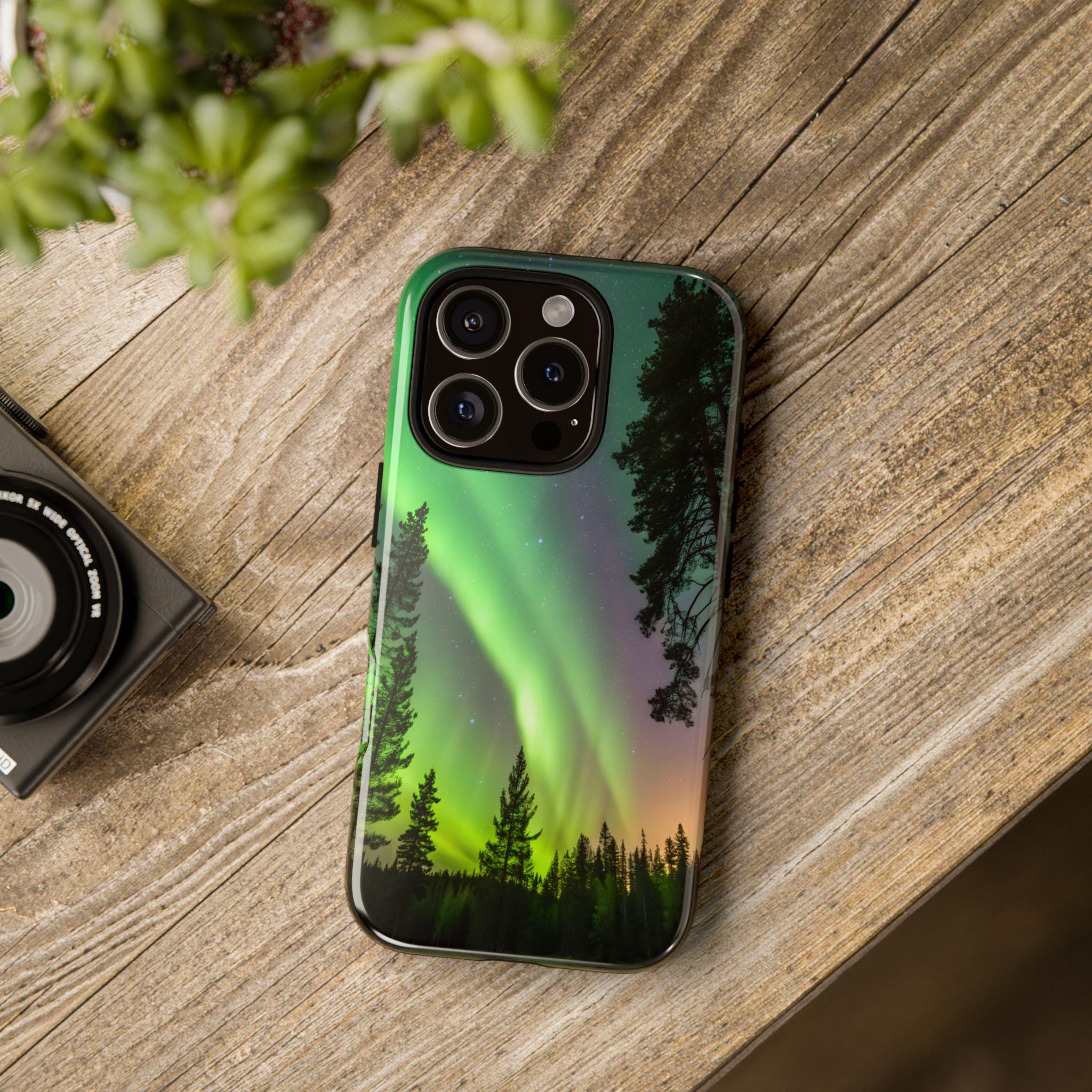 Northern Lights Phone Tough Case, Aurora Borealis Forest at Night