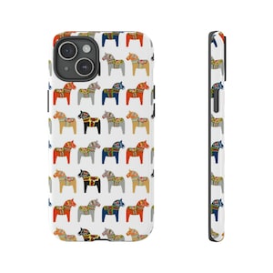 Dala Horse Dual layer Phone Case Gift for Scandinavian Gift for Swede Multi color Dalarna Horses Smart Phone Case