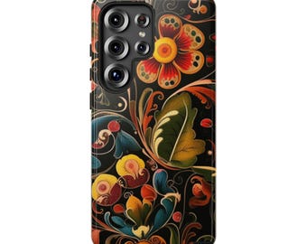 Vintage Look Rosemaling Phone Dual Layer Cases Scandinavian Painting Telemark Style Phone Case Swedish Norwegian