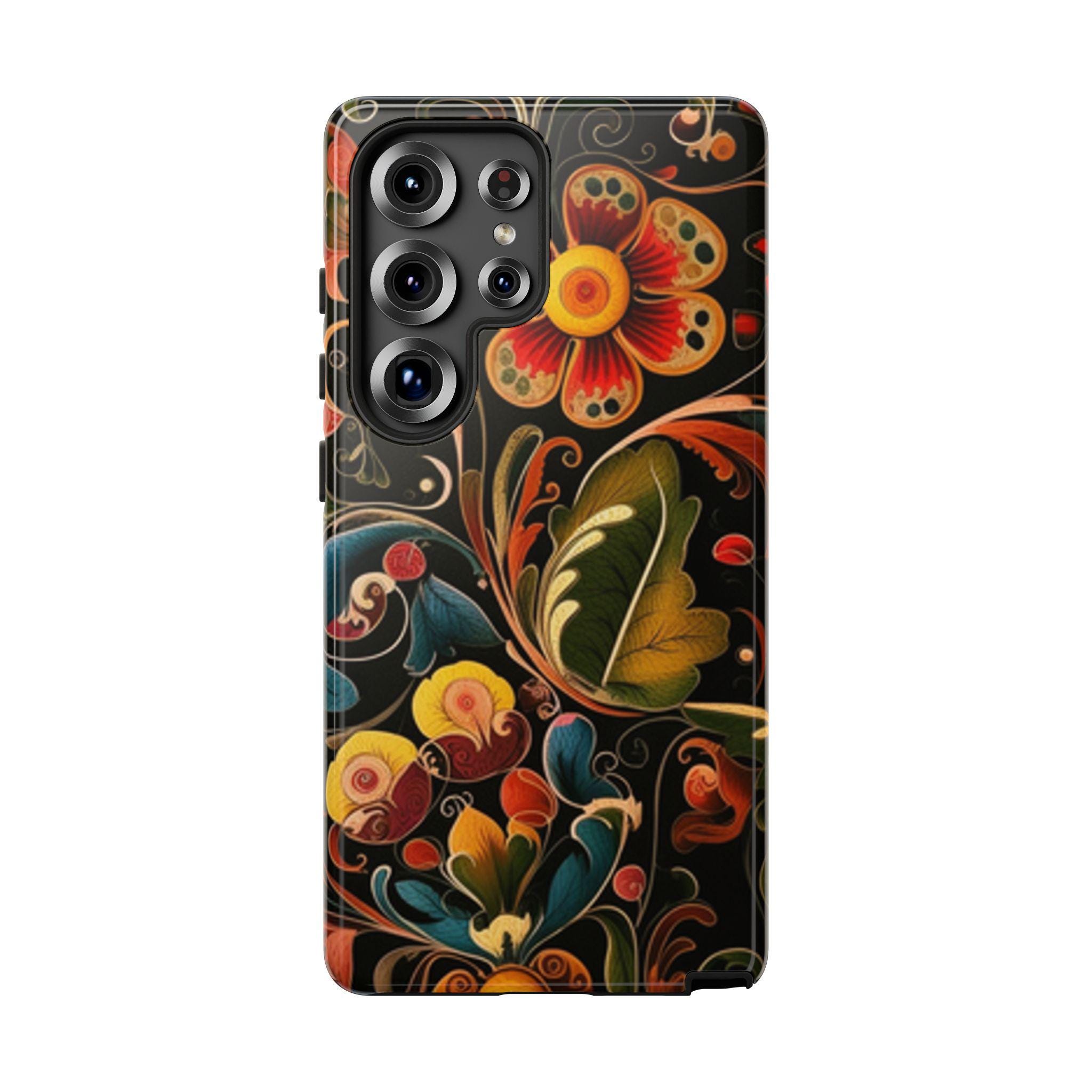 Vintage Look Rosemaling Phone Dual Layer Cases Scandinavian Painting Telemark Style Phone Case Swedish Norwegian