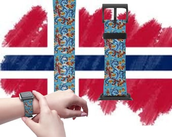 Bracelet Rosemaling pour Apple Watch : bracelet imitation cuir floral scandinave