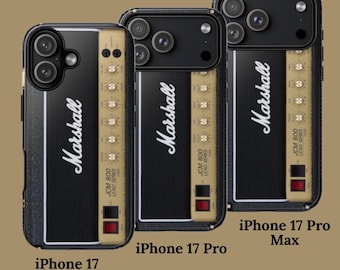 Funda resistente para amplificador de guitarra rock, negra, estilo clásico Marshall JCM800, ideal para rock and roll. Incluye funda protectora para iPhone 17. Regalo perfecto para guitarristas.