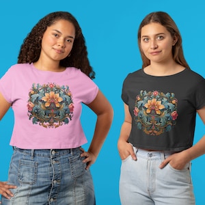 Rosemaling Bouquet on Women&#39;s Comfort Colors Boxy Tee Scandinavian Floral Design Cottagecore Norwegian Swedish Farmhouse chic Flower shirt