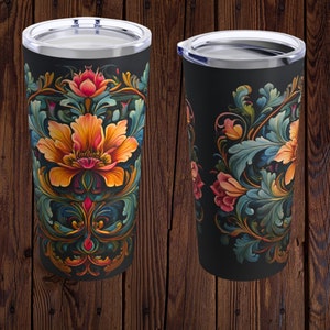Telemark Skandinavischen Kaffee trinken Becher 20 Unzen Reisebecher Schwedisch Norwegisch Rosemaling Kaffee Weihnachtsgeschenk