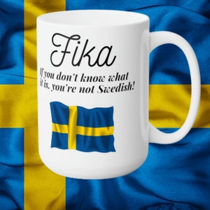Tazza da caffè svedese FIKA, regalo scandinavo, tazza in ceramica da 15 once, tazza da caffè Fika con gli amici