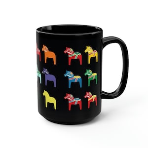 Dala Horse Coffee Mug Gift for Scandinavian Gift for Swede Gift for Norwegian Swedish FIKA Mug Dalarna Horses Multicolored horse coffee cup