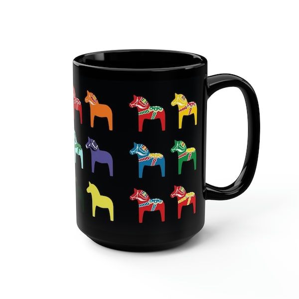 Dala Horse Coffee Mug Gift for Scandinavian Gift for Swede Gift for Norwegian Swedish FIKA Mug Dalarna Horses Multicolored horse coffee cup