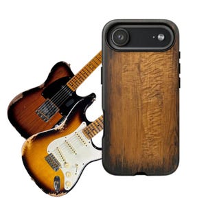 RELIC Sunburst Guitar Finish Phone Case - FAUX WOOD 2 color Strat Color Protective Tough Case Fender Gibson Guitar Look Finish