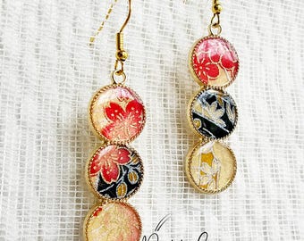 Japanese Washi Earrings, Authentic Yuzen Washi, origami earrings, Japanese Paper Jewelry, dangle earrings, East Asian Oriental Theme
