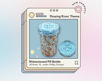 Bedazzled Rhinestone and Pearl Pill Bottle Storage Medicine Container Crystallized Organizer Blinged River Theme Colorful Handmade