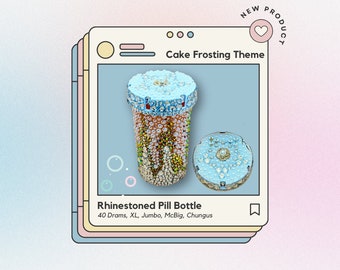 Bedazzled Rhinestone and Pearl Pill Bottle Storage Medicine Container Crystallized Organizer Blinged Cake Frosting Theme Handmade Star