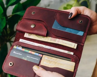 Womens wallet leather,Wallet for mom,Long leather wallet,Engraved leather wallet,Handmade wallet women,Monogram wallet women