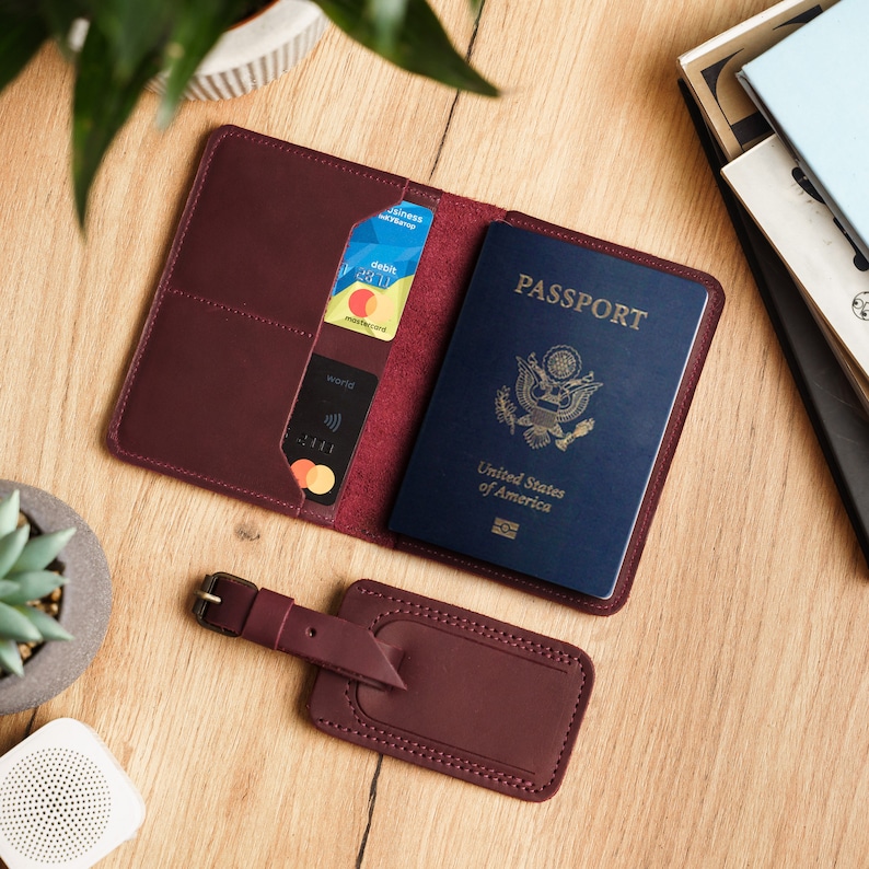 leather passport holder, travel gift