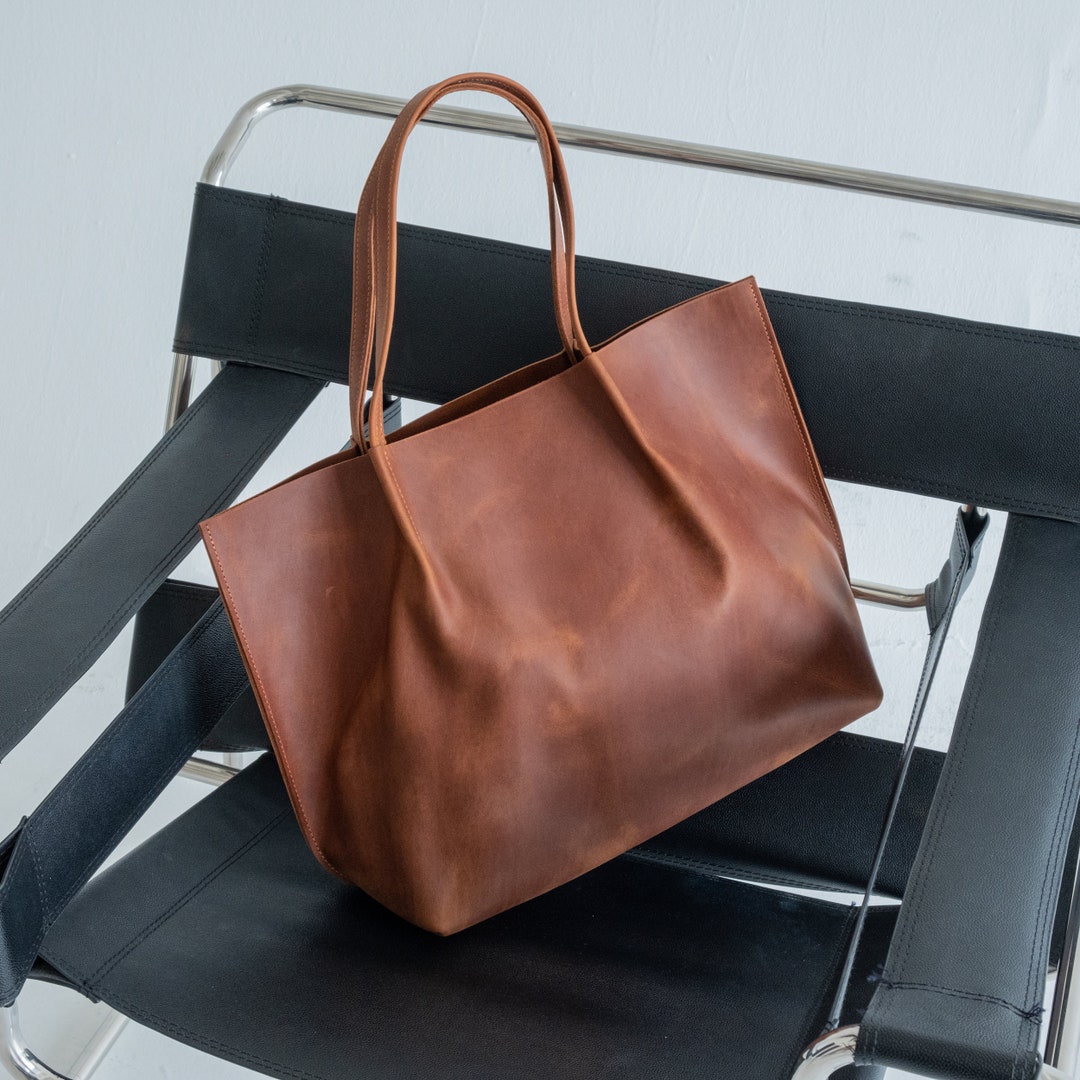 Large Leather Shoulder Bag,leather Laptop Tote Bag,oversized Leather
