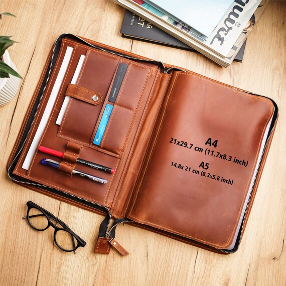 Leather Portfolio With Zipper,custom Leather Portfolio,engraved