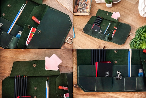 Travel Leather Artist Roll, Handmade Pencil Case, Pencil Organizer Case,  Leather Paint Brush Roll, Travel Pencil Case, Custom Brush Holder 
