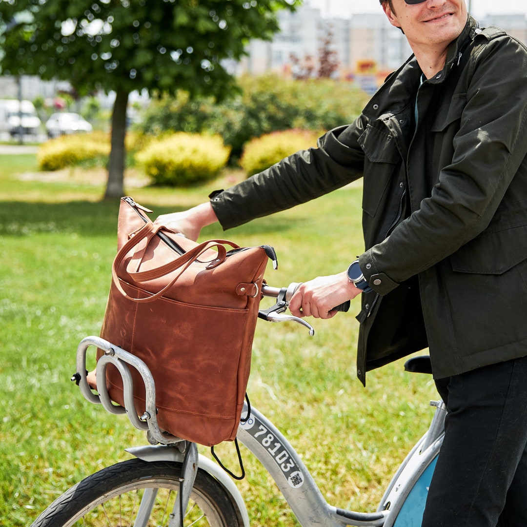 Large Leather Bike Bag, Leather Bicycle Bag, Leather Handlebar Bag