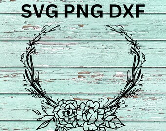 Floral Wreath SVG, Floral Frame PNG, Monogram Frame, Cricut Floral Frame Digital Download