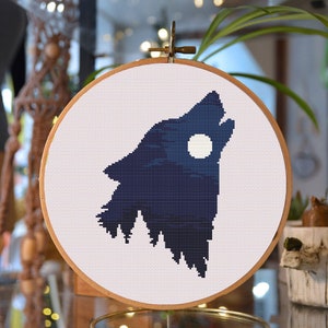Howling Midnight Wolf - Cross Stitch Pattern