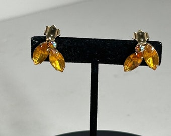 J222S.  Vintage Golden and AB Rhinestone Clip on Earrings