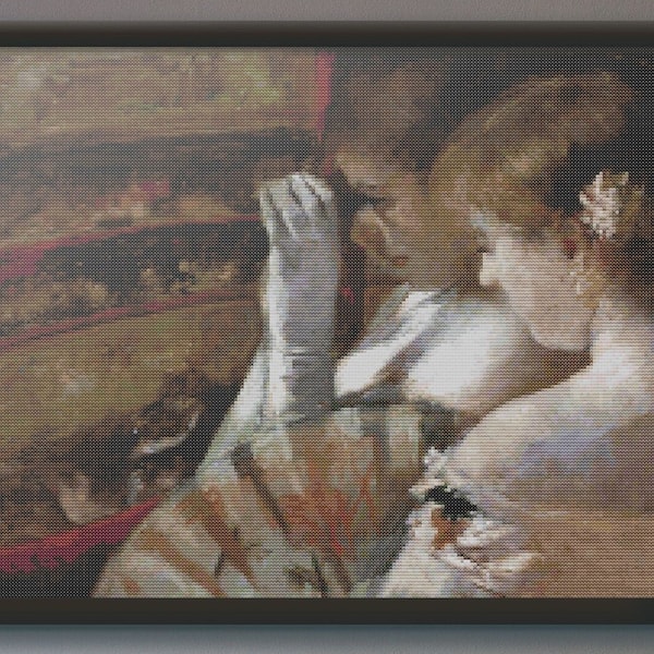 In the Box by Mary Cassatt, Cross Stitch Pattern, Opera, Impressionist, Famous Painting