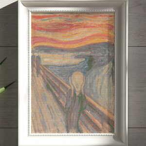 The Scream by Edvard Munch, Cross Stitch Pattern, Famous Painting, Impressionist