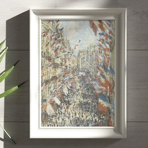 Rue Montorgueil i Paris av Claude Monet, korsstygnsmönster, berömd målning