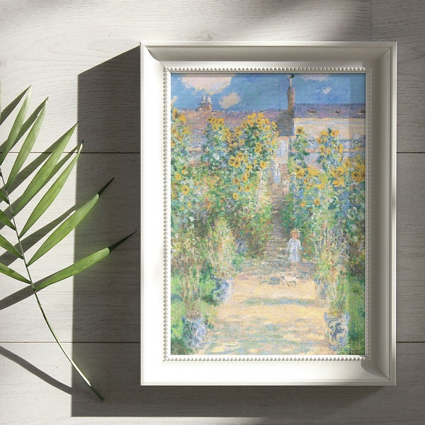 The Artist's Garden at Vetheuil by Claude Monet, Cross Stitch Pattern, Famous Painting, Impressionist