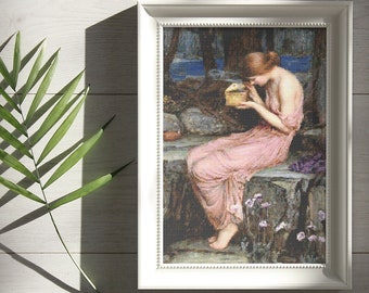 Psyche Opening the Golden Box by John William Waterhouse, Cross Stitch Pattern, Famous Painting, Impressionist, Greek, Elizabethan, Romantic