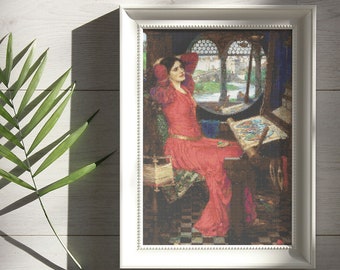 I am Half Sick of Shadows by John William Waterhouse, Cross Stitch Pattern, Famous Painting, Shakespeare, Elizabethan